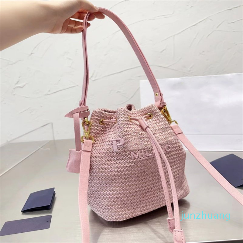 

Designer -Woman Straw Bucket Bags crossbody tote bag handbag luxury crochet basket single shoulder totes Letters Multiple Colors, Hobo black(pda l0g0)