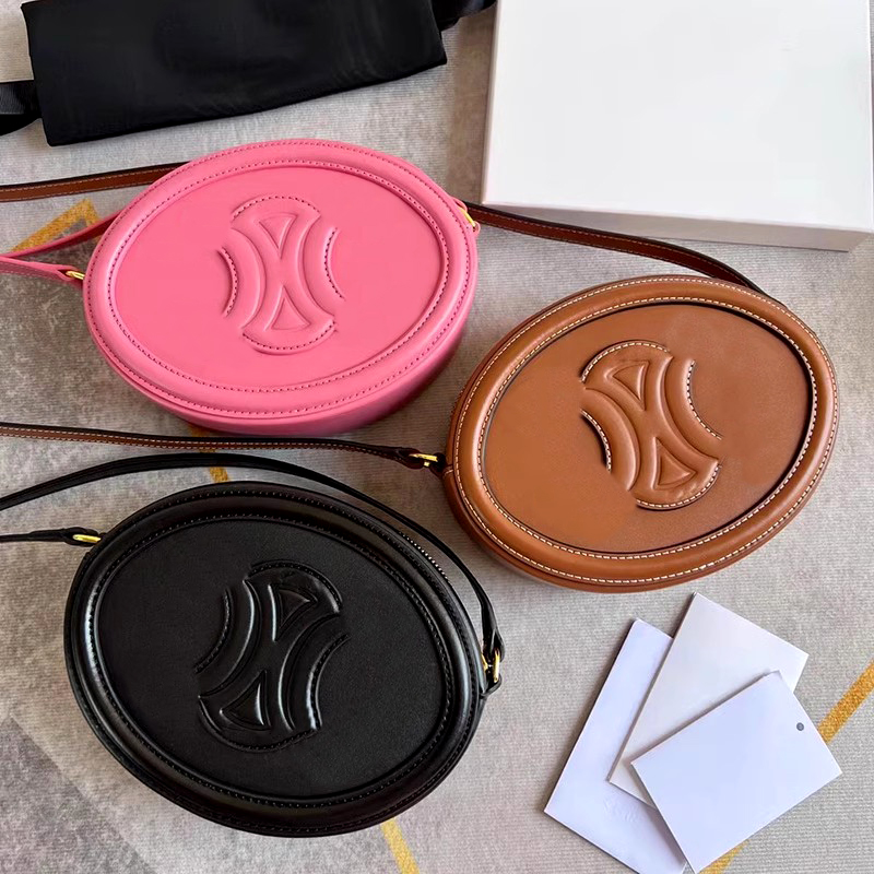 

famous Oval Crossbody clutch bag Totes TRIOMPHES pochette women's men Luxurys Designers Genuine Leather Mini handbags shoulder bags fashion Wallets travel zipper, Green