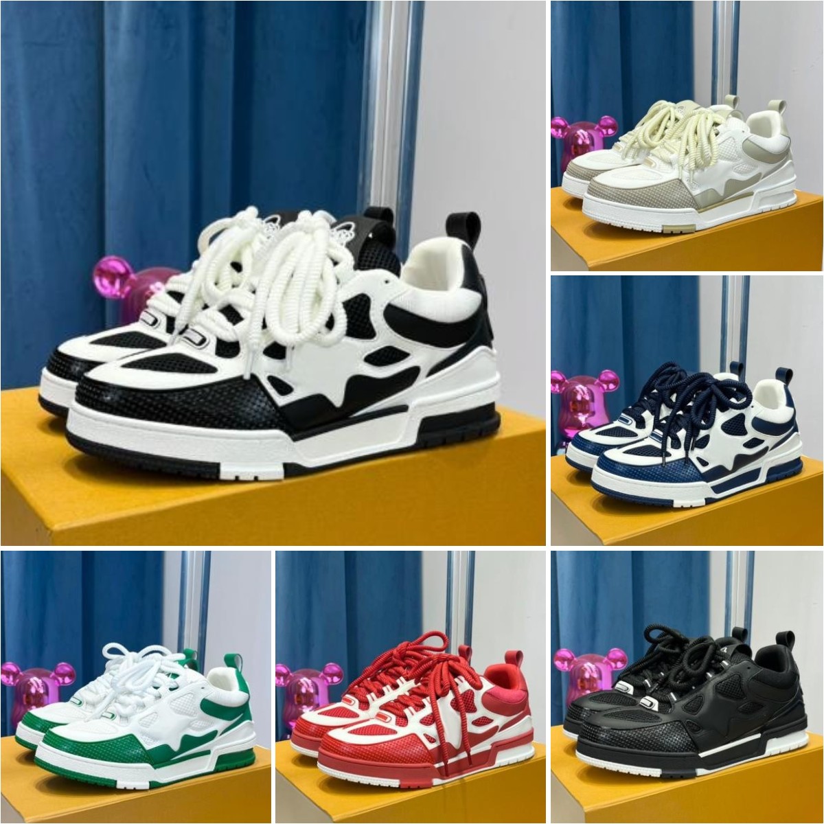 

1854 Sneaker Designer Skate Sneaker casual shoes 1854 Series Double Laces Bicolor Sneakers Calf Leather Technical Mesh Suede Fall Winter Mens Women size 35-46, Color 7