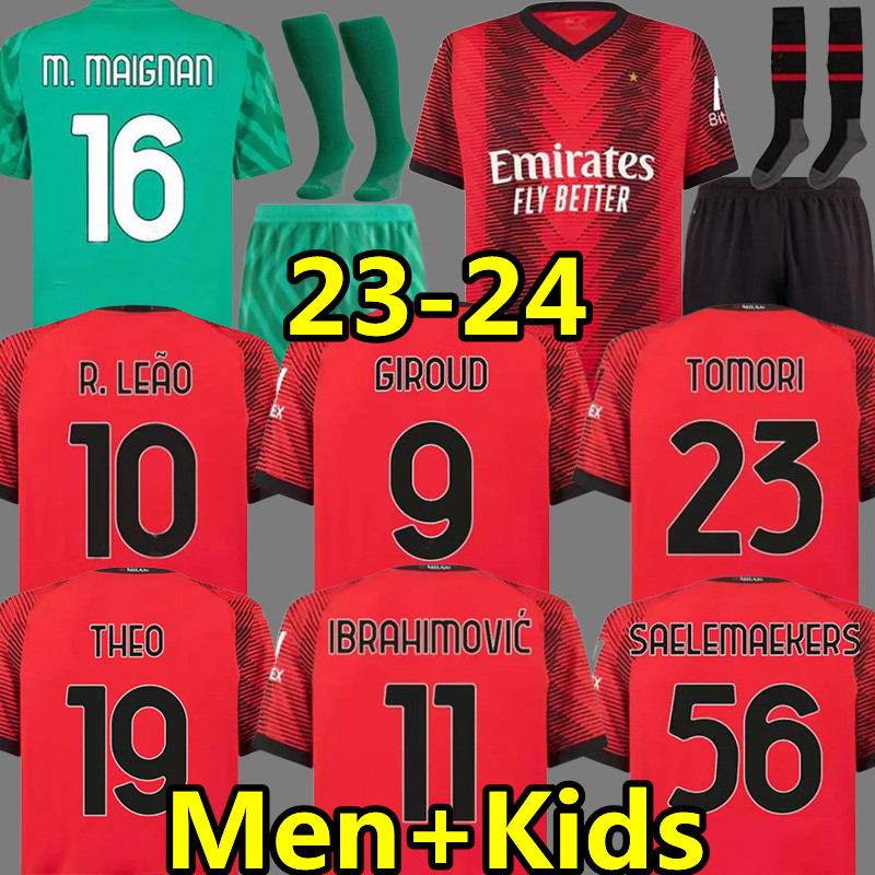 

23 24 soccer jerseys R. LEAO GIROUD goalkeeper M. MAIGNAN TOMORI IBRAHIMOVIC 2023 2024 AC MILANS Origi BENNACER REBIC THEO DE KETELAERE football shirt men kids kits sets, 22-23 home kids