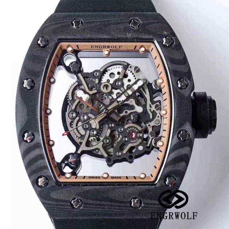 

uxury watch Date Engrwolf Watch Richamillr Rm055 Series Ture tourbillon Automatic Machine Carbon Fiber Black Tape Men's