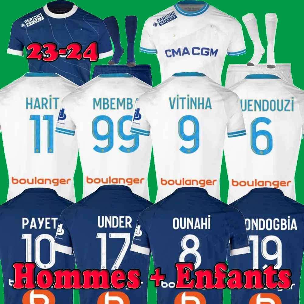 

2023 2024 maillot MarseilleS soccer jerseys foot CUISANCE GUENDOUZI ALEXIS PAYET CLAUSS football shirts men kids Under OM Olympique fans player Hommes enfants, 23 24 home with sponsors ligue 1 patch