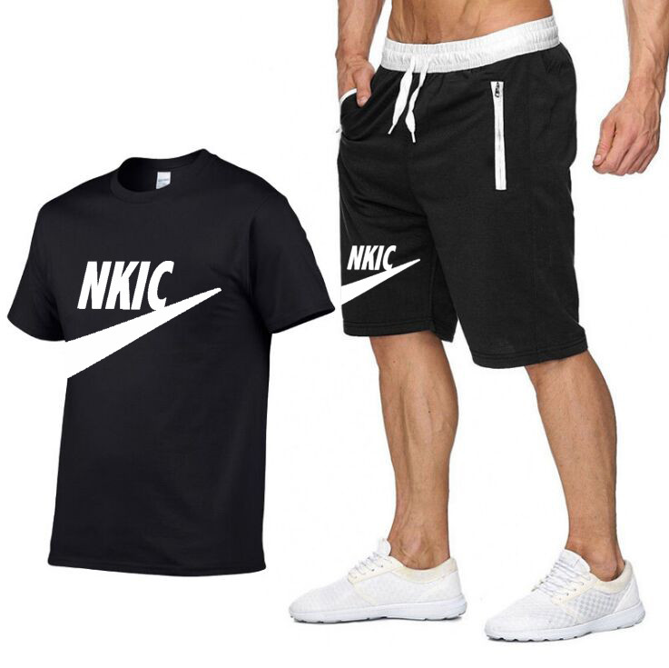 

New Summer Streetwear Women Men Set Tracksuit Man Casual Clothes Printed 100% Cotton T shirt Shorts Pants Sportswear Mens Brand T-shirt 2-Piece Suit, White 1