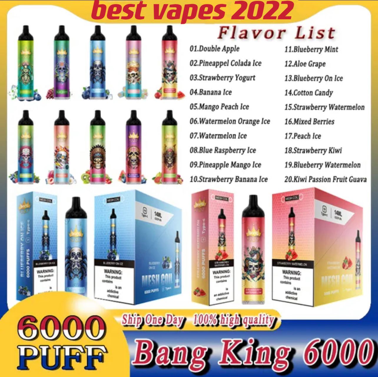 

100% Original Bang Mesh Coil 6000 Puffs Bars Disposable E cigarettes Vape Pen 14ml Pre-filled Pods Cartridge 1100mAh Rechargeable Battery VS ELF BC 5000 Vapes