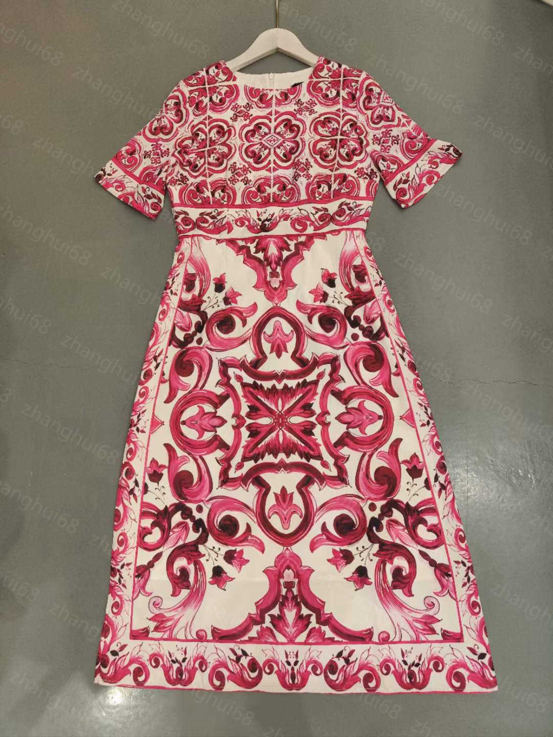 

23ss women dress womens designer clothing summer dresses Blue and white porcelain printed waist short sleeve dress High quality womens clothing a1