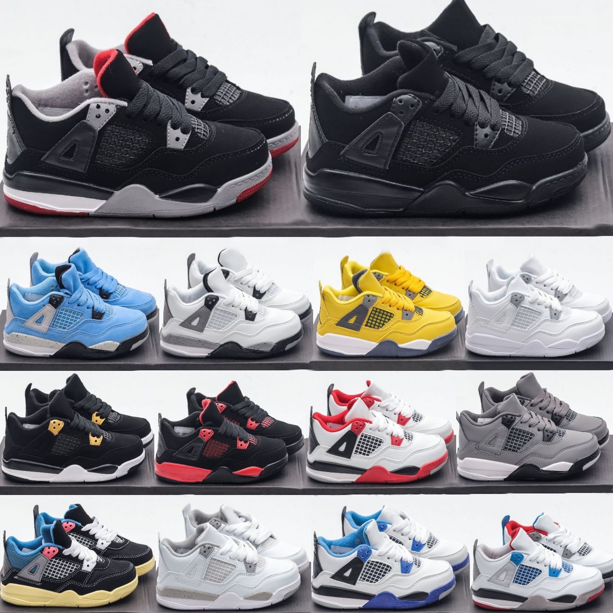 

Kids Designer Shoes 4 4s Black Cat Sneakers Boys Basketball Military Trainers Children Youth Toddlers Girl Shoe Fire Red Thunder Blue Bred Cool Grey White Oreo Cement