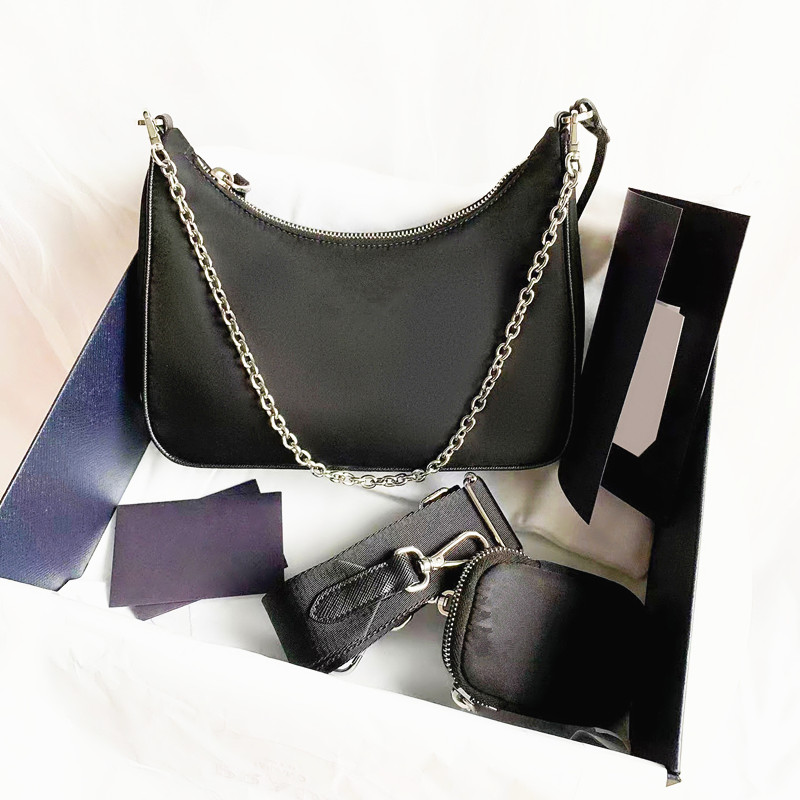 

Sale 3 piece man womens Luxurys Designers bags high quality handbags black hobo purse nylon chain lady handbag crossbody shoulder wholesale totes fashion clutch bag, 2-pink