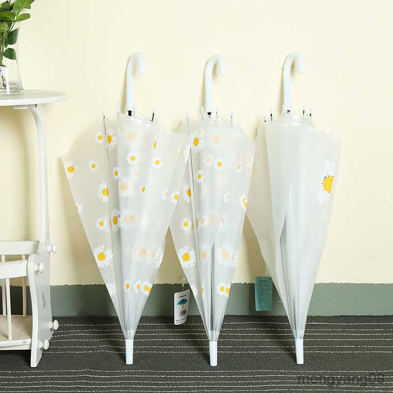 Umbrellas Transparent Daisy Long Handle Umbrella Super Light Flower Printing Umbrella Bone Semi-Automatic Umbrellas for Women Kids L260524-image-882655612