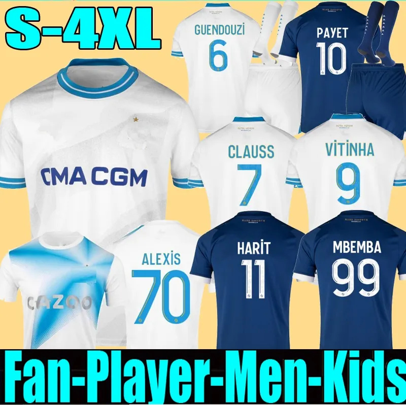 

maillot ALEXIS MarseilleS soccer jerseys home 30th white Anniversary Special 2023 PLAYER FAN GUENDOUZI PAYET CLAUSS football shirts men kids KIT Jul DP OUNAHI