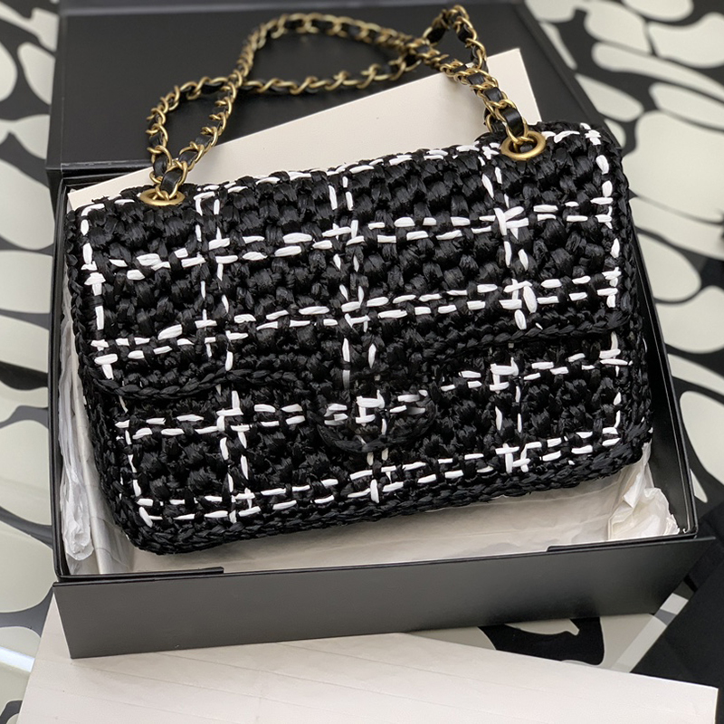

Braided Tweed Flap Bag Designer Chain Bag 25CM 10A Mirror quality Luxury Lambskin Crossbody Bag Shoulder Bag With BOX C126, White