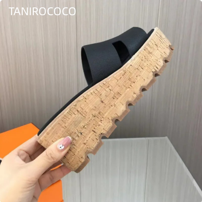 Fashion Age Saison Fashion Fashion Chaussures en cuir carré Toe Summer Chaussures en cuir Soles épaisses H Pantres dames Sandales et marque de lu