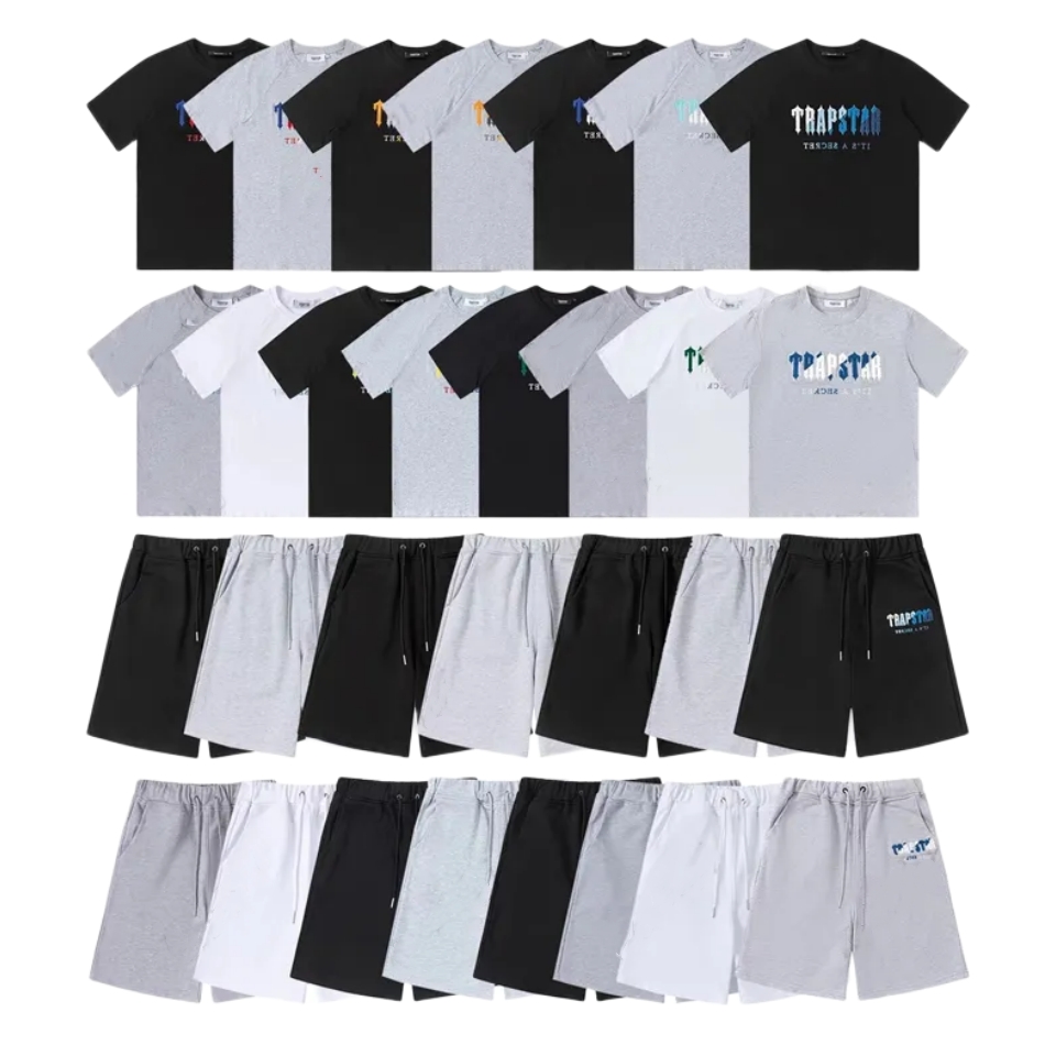 

Men Designers Trapstar London t shirt Chest White-Blue Color Towel Embroidery mens Shirt and shorts High Quality casual Street shirts British Fashion Brand suits, No brand shirt