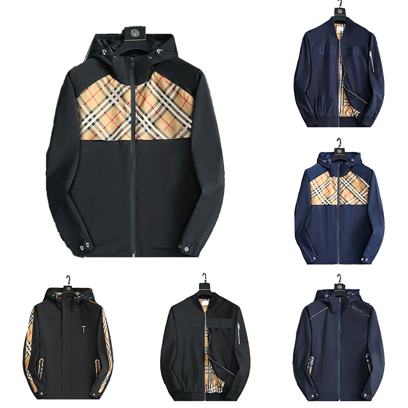 

Classic Plaid mens hooded jacket Designer jacket men Fashion Casual windbreaker Spring Summer thin Sport coat 01, Grey 001