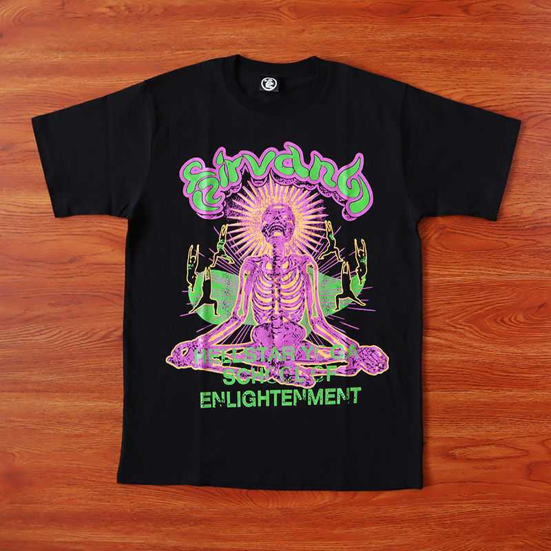 

Designer Fashion Clothing Tees Tshirts Hellstar Studios Nirvana Skeleton Tee Meditation Skull Large Short Sleeve T-shirt Rock Hip hop, White