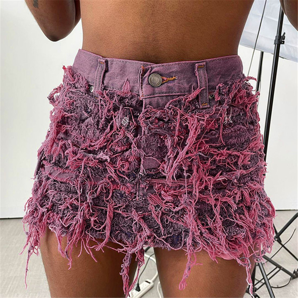 NEW Designer Denim Skirt Summer Women High Waist Tassels Mini Skirts Ladies Stretchy Ripped Washed Blue Skirts Street wear Bulk Wholesale Clothes 9982