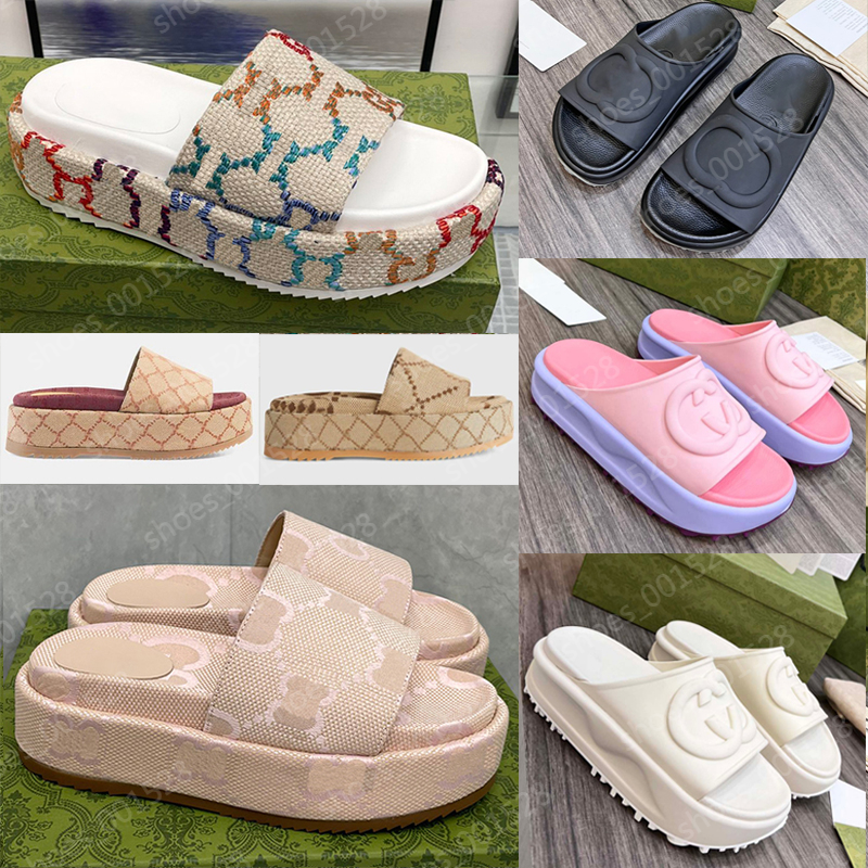 

wedge rainbows slippers women embroidered canvas designer Sandal Multicolor platform Slides summer sandals for ladies foam Beach slide gear bottom shoes