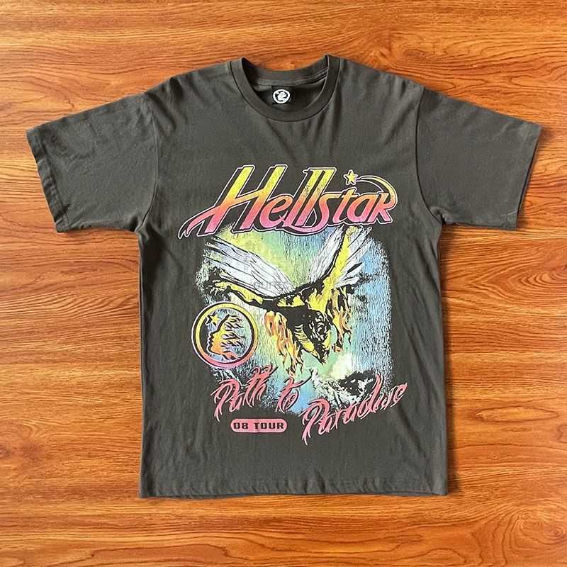 

Designer Fashion Clothing Tees Tshirts Hellstar Studios Metal Angel Tee 08tour Ins Same Trendy Short Sleeve T-shirt Rock Hip hop, Gray