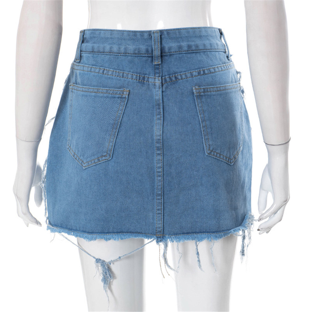 NEW Designer Denim Skirt Summer Women High Waist Tassels Mini Skirts Ladies Stretchy Ripped Washed Blue Skirts Street wear Bulk Wholesale Clothes 9982