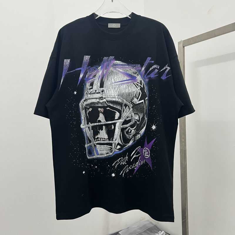 

Designer Fashion Clothing Tees Tshirts Hip Hop Hellstar Helmet Skull Crack Letter Printed Short Sleeve Couple Oversize Casual Half Sleeve Rock Hip hop, Black