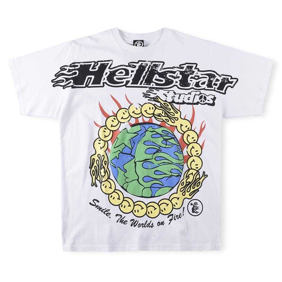 

Designer Fashion Clothing Tees Tshirts Hellstar Studios Globe Tshirts Alphabet Printed Men's and Women's T-shirts Short Sleeves Rock Hip hop, White
