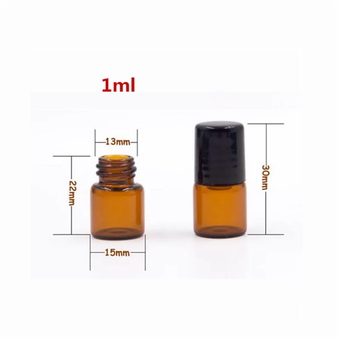 1ML 2ML 3ML Empty Amber Glass Essential oil Roll On Bottle with Stainless Steel Metal Ball for Perfume Oils 030