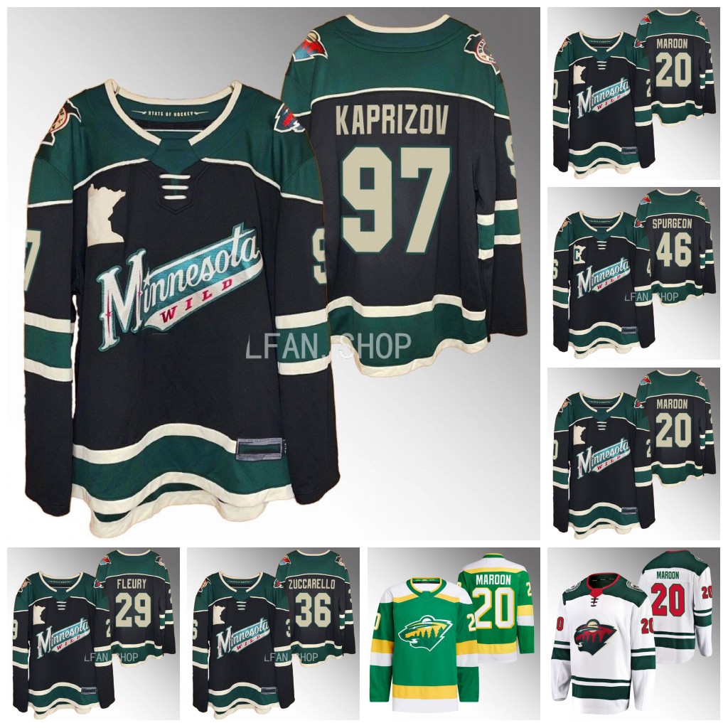

97 Kirill Kaprizov Patrick Maroon Wild Jerseys Ryan Reaves Marc-Andre Fleury Jared Spurgeon Minnesota Joel Eriksson Ek Ryan Hartman Mats Zuccarello Matt Dumba, Away mens s-3xl