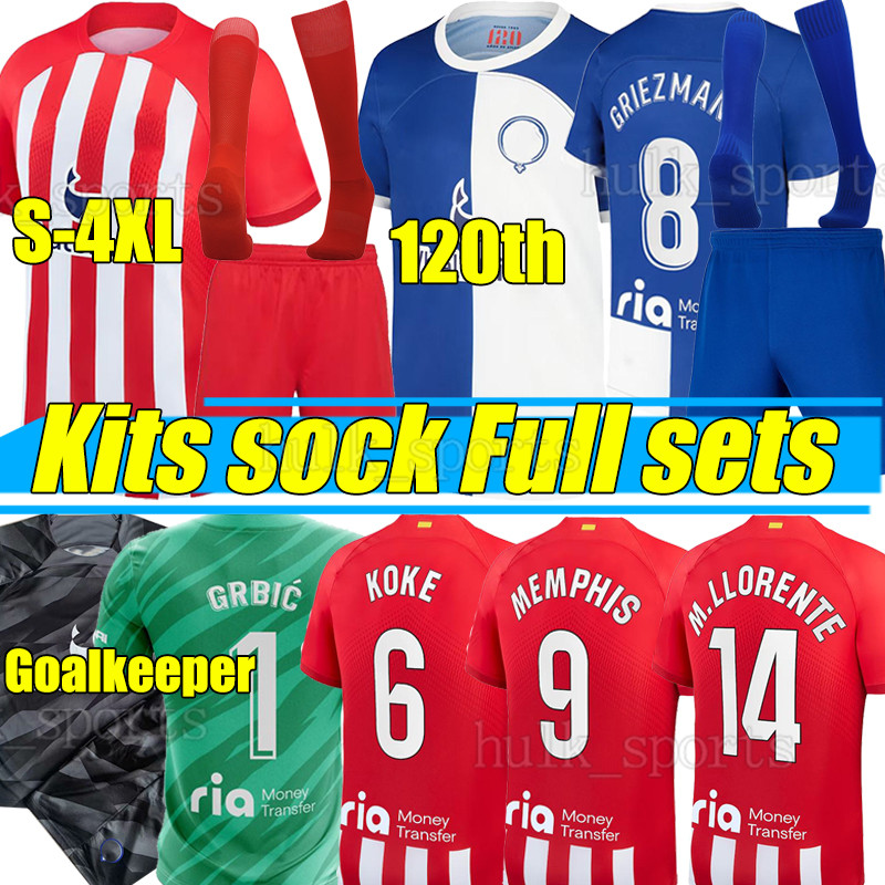 

4XL 120th Years Anniversary AtlETicO MaDriDS Soccer Jerseys 23/24 Home GRIEZMANN CORREA M. LLORENTE Correa KOKE MORATA Camiseta Football Shirts Men Kids Kits sock set, 23-24 goalkeeper