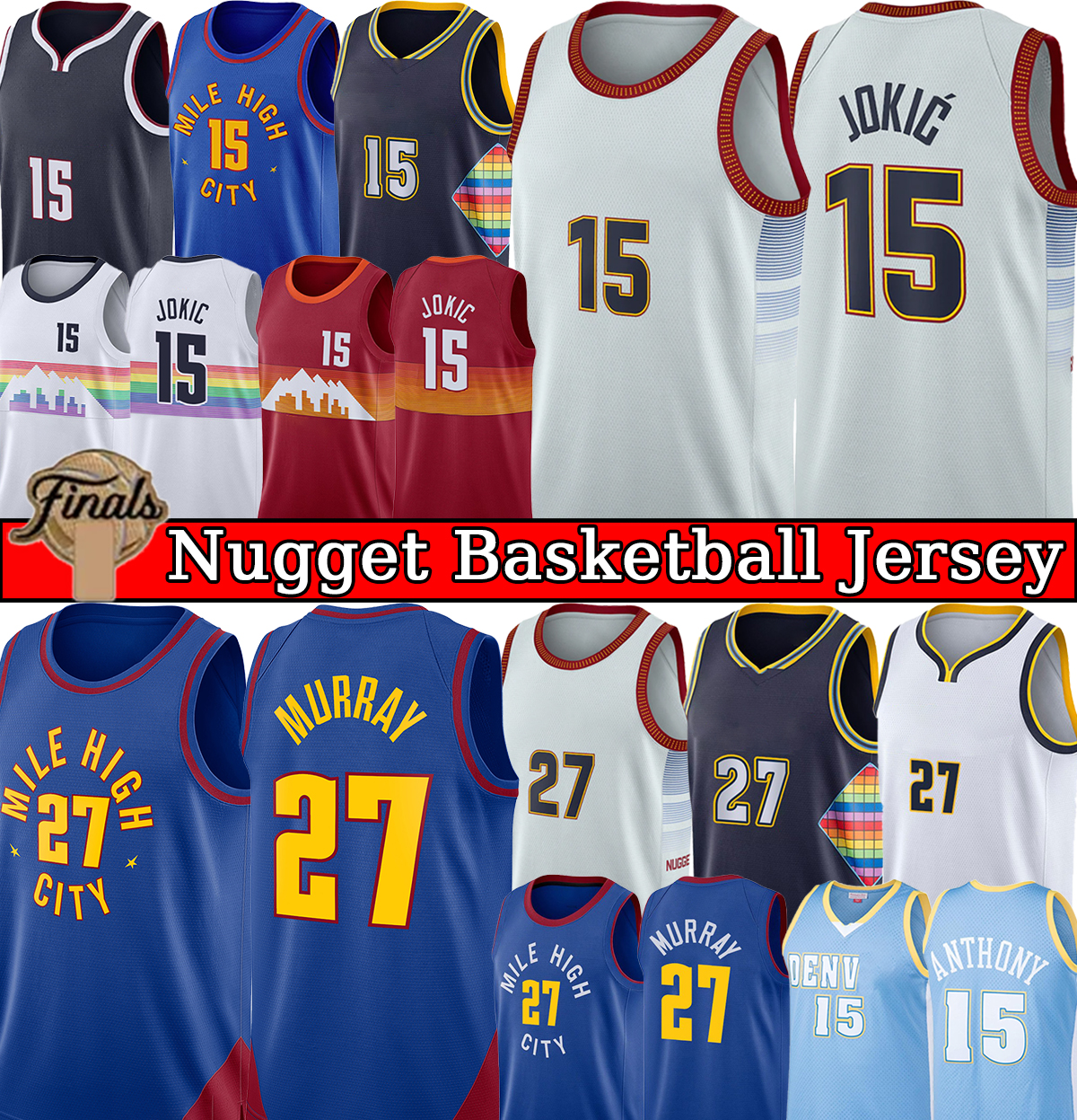 

Jokic''Nuggets" Basketball Jersey Jamal Murray Carmelo 15 Anthony Denvers Men Nugget Aaron Gordon Stitched Jersys Retro Men 2022-23 City Black Blue Shirt, +patch jersey