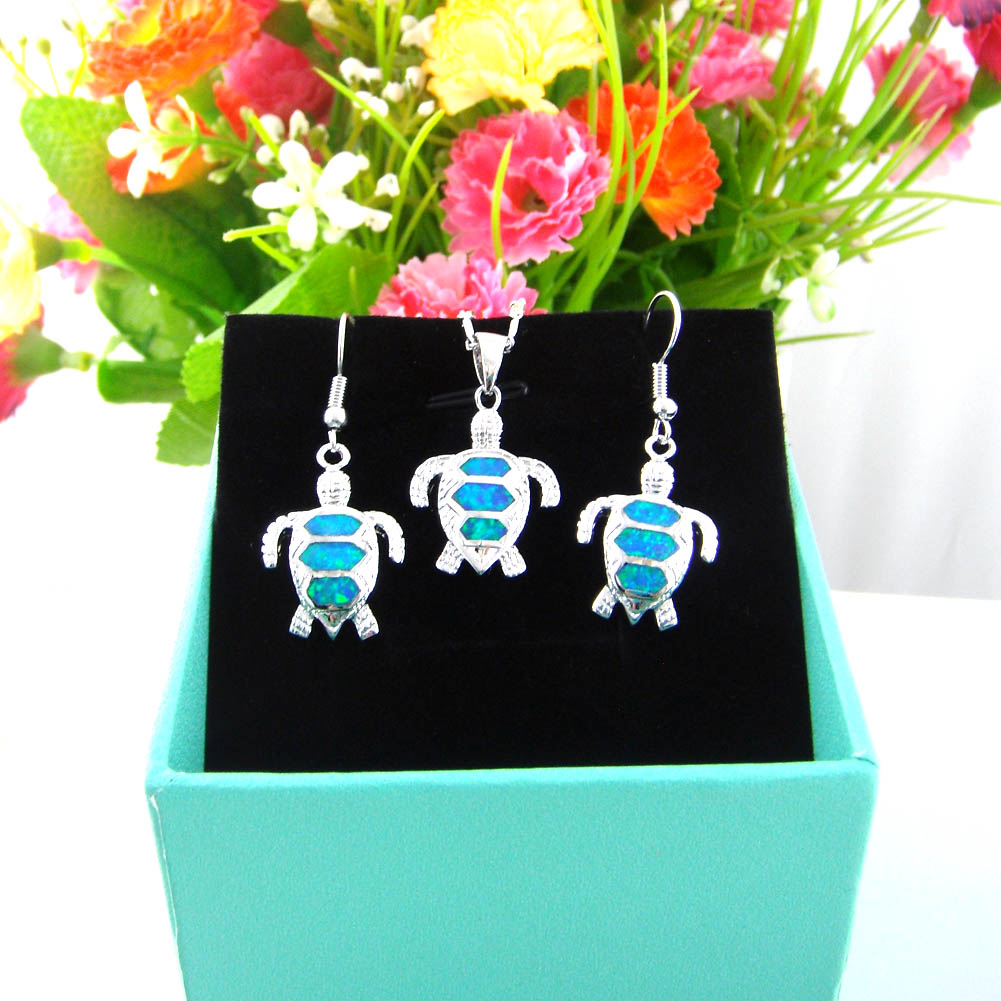 

blue opal jewelry ,turtle design pendant and earring set, Light blue
