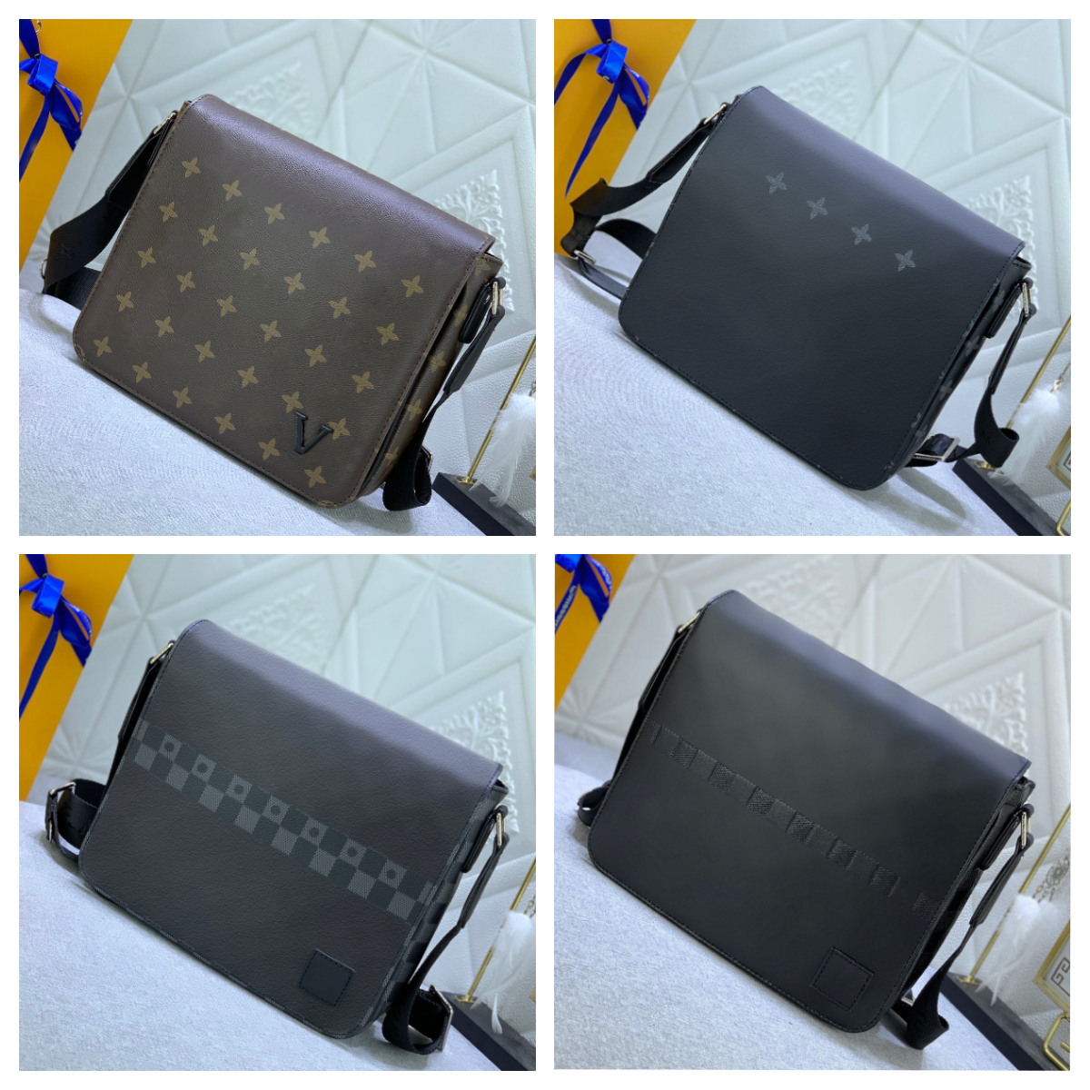 High Quality designer bag men's casual shoulder bag flap crossbody bag black District messenger bag Classic old flower mens satchel