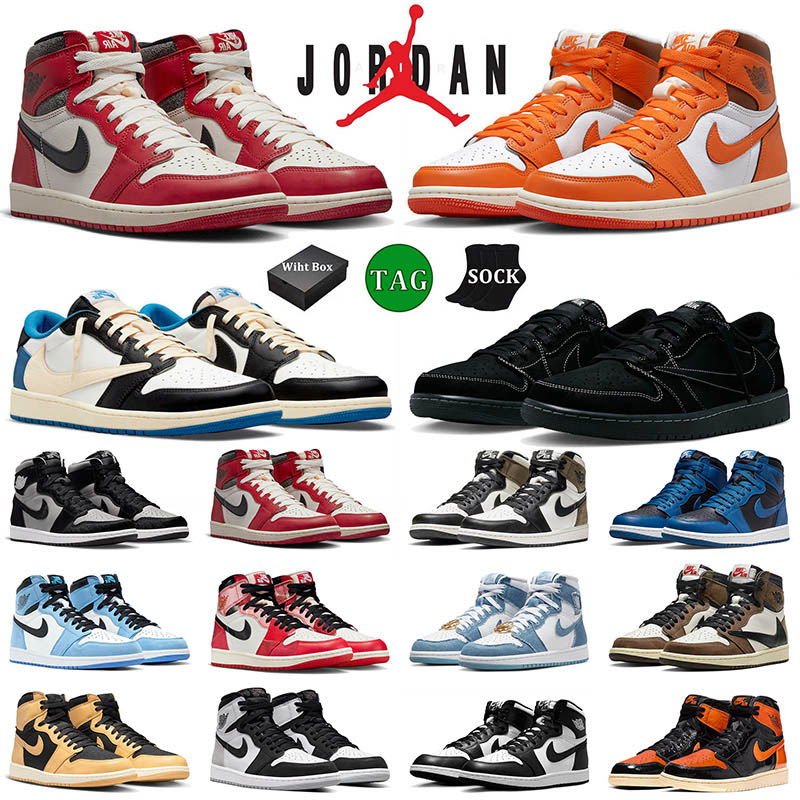 Nike Air Jordan Retro 1 Basketball Shoes Jumpman Fragment x Travis Scott 1s Black Phantom Low Lost And Found Off White J1 Unc Mens Women Trainers