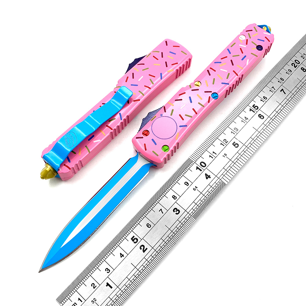 

SF Outdoor Automatic Knife Convenient self-defense 440 Blue Blade NC Color Aluminum handle camping multi-function tool Holiday gifts
