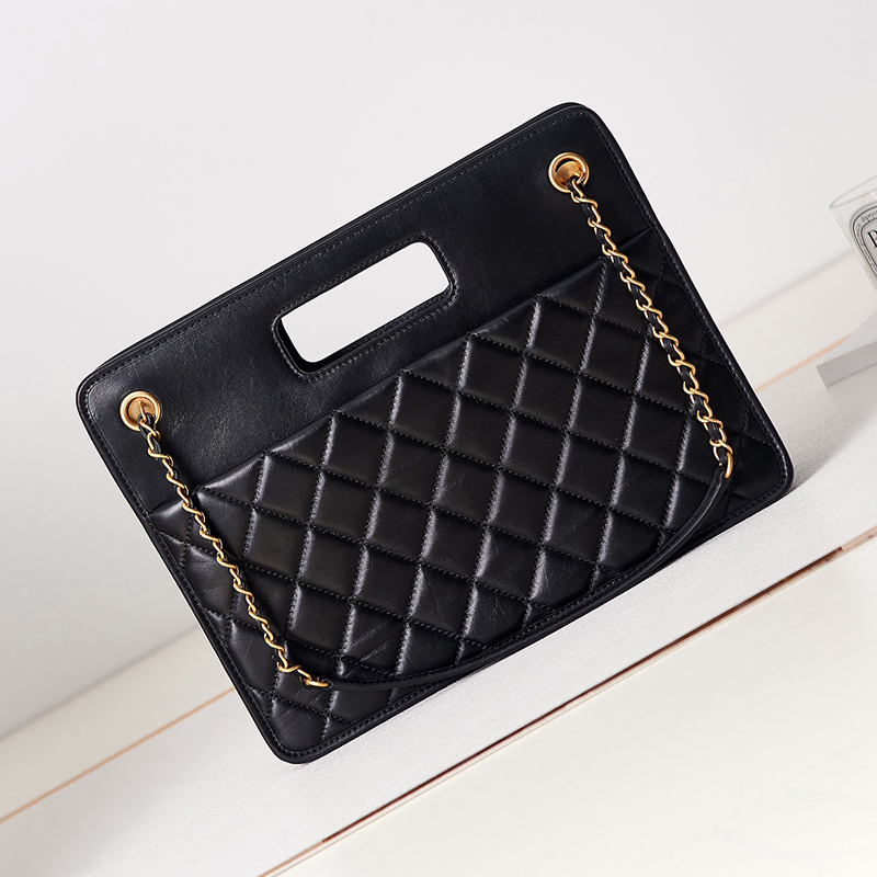 

Designer Small Shopping Bag 31CM Luxury Underarm Bag 10A Mirror quality Luxury Hobo Bag Calfskin Chain Bag With BOX C131, Black