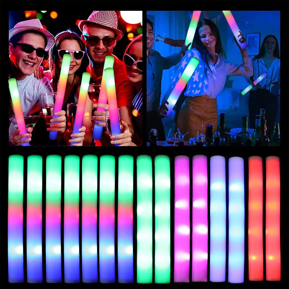 

LED Glow Sticks Colorful RGB Fluorescent Luminous Foam Stick Cheer Tube Glowing Light For Wedding Birthday Party Supplies Props LT0106