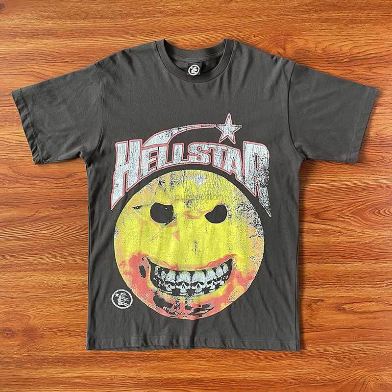 

Designer Fashion Clothing Tees Tshirts Hellstar Studios Evil Smile Tee Ins Same Style High Street Fashion Men's and Women's Short Sleeves Rock Hip hop, Gray