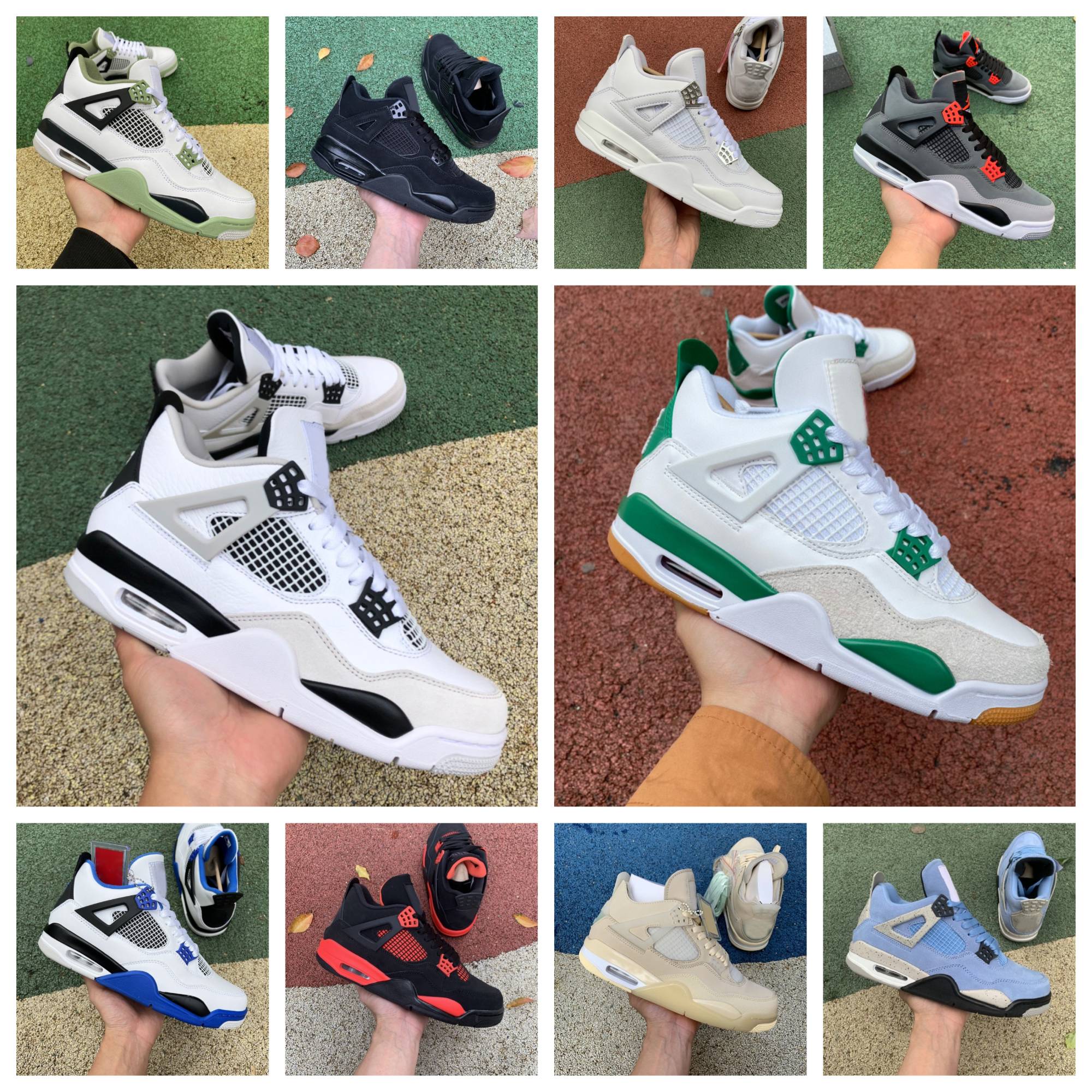 

Jumpman 4 4s Basketball Shoes Mens Women Oreo White Sail Pine Green Seafoam University Blue Military Black Cat Fire Red Thunder Infrared Cement Men Designer Sneakers, Shoes lace