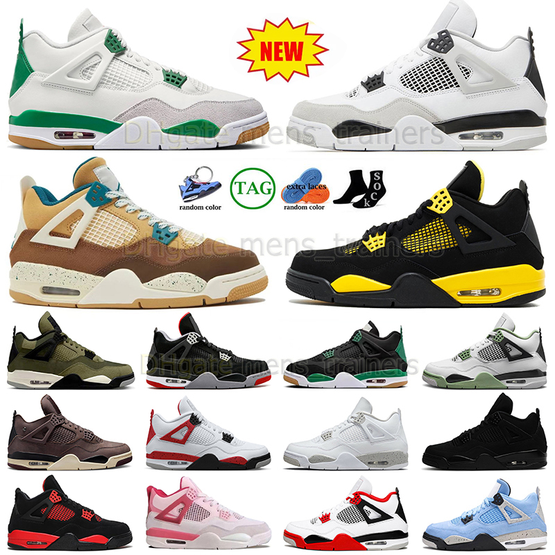 

4 4s OG Mens Basketball Shoes Jumpman Pine Green University Blue White Oreo Retros Military Black Cat Medium Olive Sail Red Pink Thunder Jorden Women Sneakers, B44 canyon purple 40-47