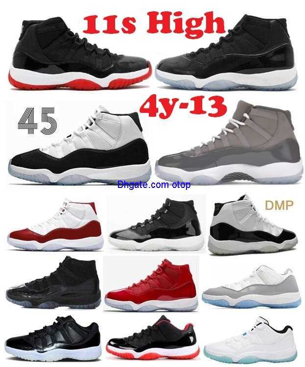 

11s Cherry 11 Cement Cool Grey DMP Bred Space Jam Concord Basketball Shoes XI Low High 2023 Jubilee 25th Anniversary Gym Red 72-10 Gamma Blue Men Women Sneakers US 4Y-13, Bred 2019