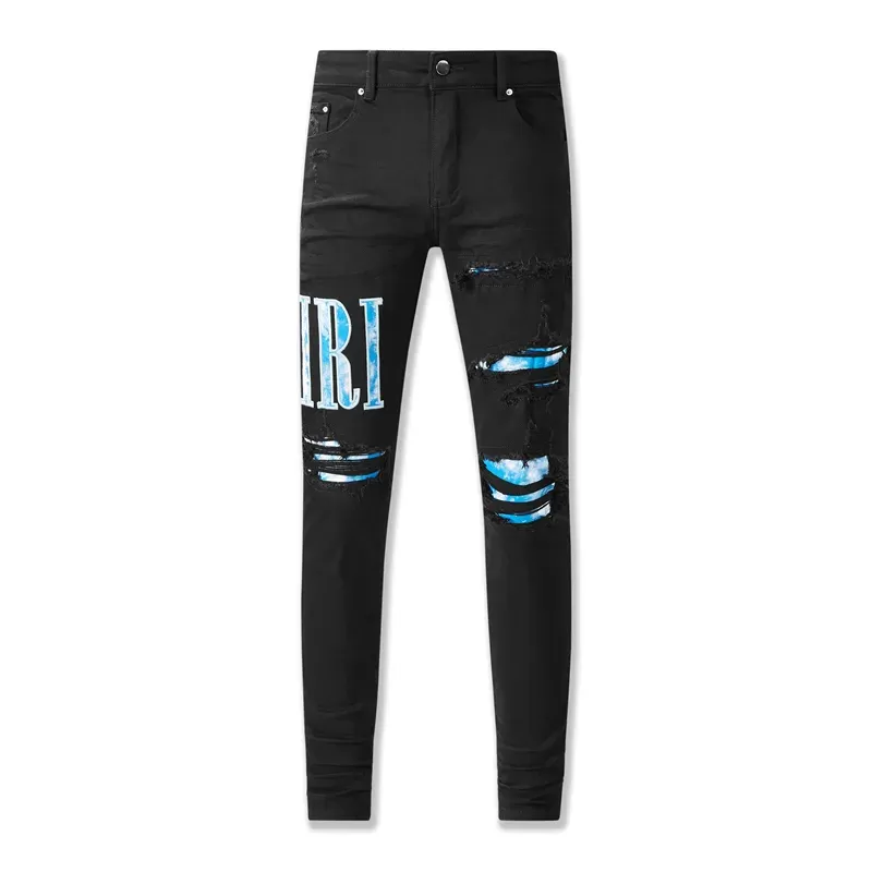Mens Womens amiris jeans Designers Distressed Ripped Biker Slim Straight Denim For Men s Print Army Fashion Mans Skinny Pants