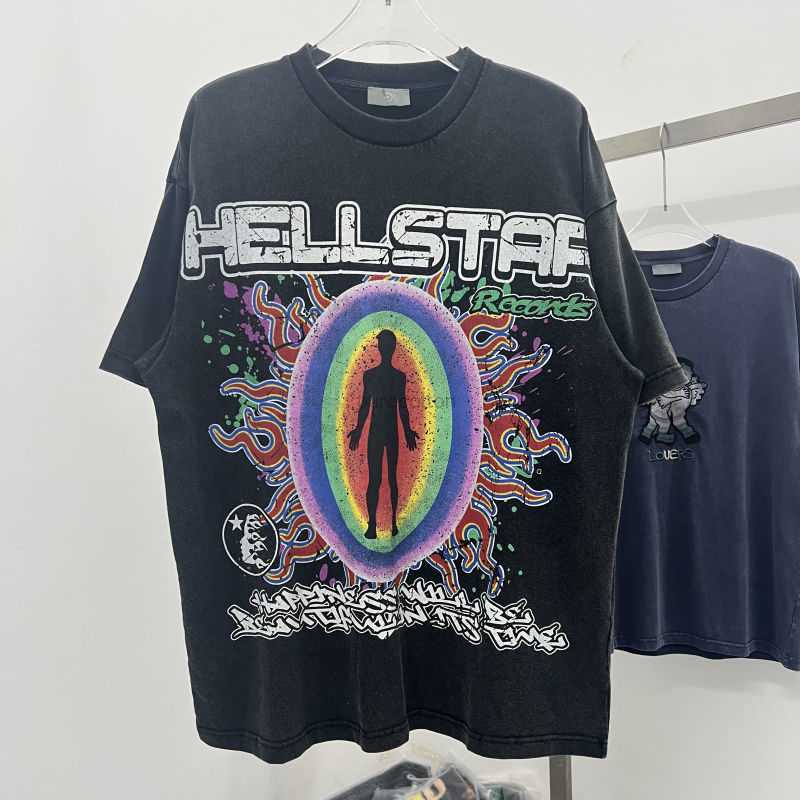 

Designer Fashion Clothing Tees Tshirts Hellstar Studios Sounds Made Old American Letter Printing Fashion Brand Short Sleeve Summer Mens and Womens Tshirt Te Rock Hi, Black
