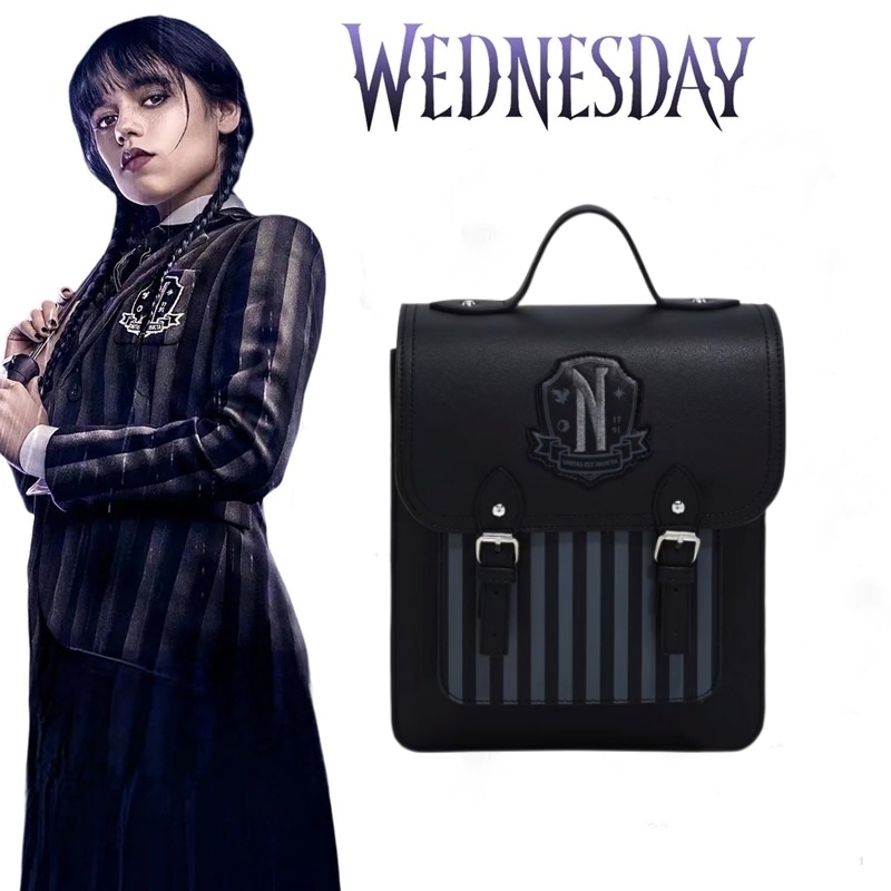 

School Bags Wednesday Cosplay Backpack Student Retro Handbags Addams College Bag Gothic Party Role Play Accessories 230705, Black and gray