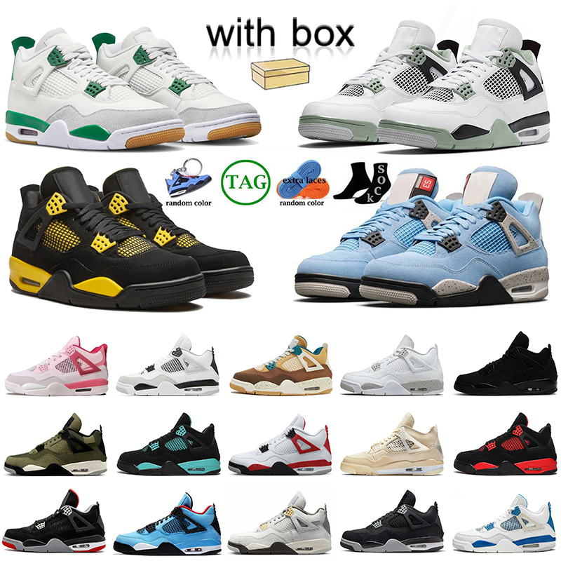 

With Box Jumpman 4 OG Basketball Shoes Black Cat 4s Pine Green Thunder Offs Sail UNC Bred Red Cement White Oreo Military Blue Mens Women 4S Sneakers Trainers Size 13, B17 black blue 36-47