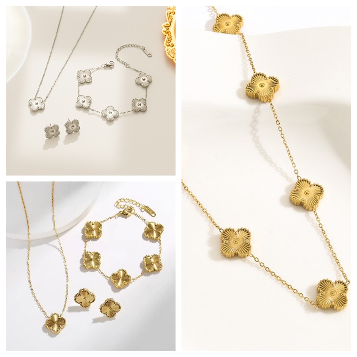 

Classic Clover Necklace Women Four Leaf Clover Pendant Necklaces Bracelet Earring Gold Silver Jewelry Womens Engagement Party Gift