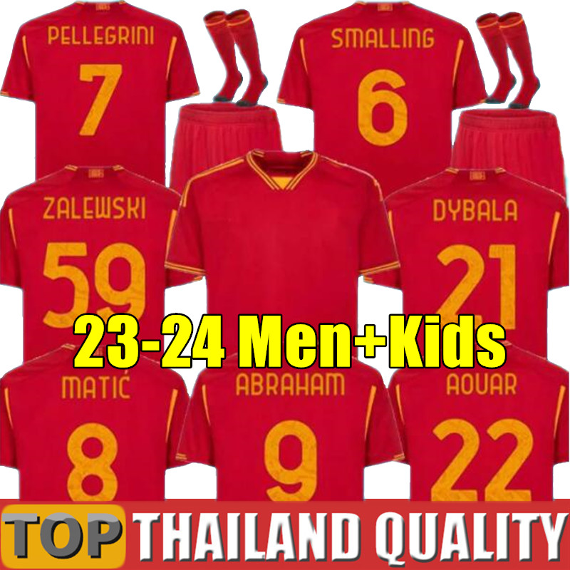 

23 24 Maglie As RoMas Soccer Jerseys Kids Kit 2023 2024 Home Football Shirts Calcio Maglietta PELLEGRINI ABRAHAM TOTTI BELOTTI DYBALA MATIC, 23/24 home + patch - men