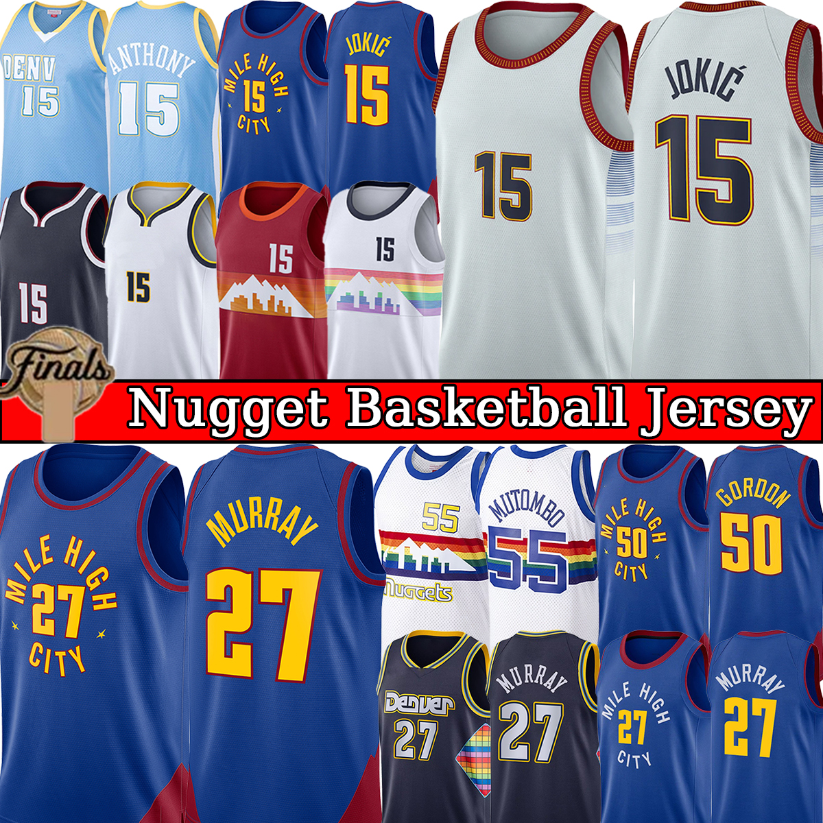 

Jokic''Nuggets" Basketball Jersey Jamal Murray Nikola Carmelo 15 Anthony Denvers Mens Nugget Aaron Gordon Stitched Jersys Retro Men 2022-23 City Black Blue Shirt, With logo jersey