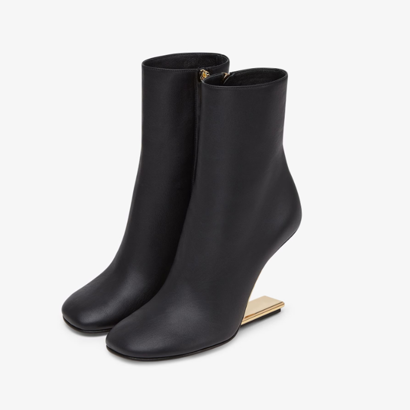 Brown nappa leather high heeled ankle boots Ankle Chelsea boots pull-on leather outsole Booties for women luxury designer Spring booties girl sho-image-884647101