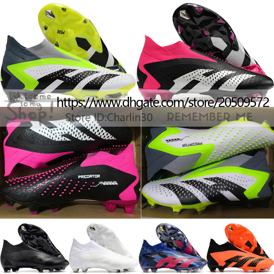 

Send With Bag Quality Soccer Boots Predator Accuracy FG Laceless High Ankle Socks Football Cleats Mens Firm Ground Soft Leather Trainers Soccer Shoes Size US 6.5-11.5