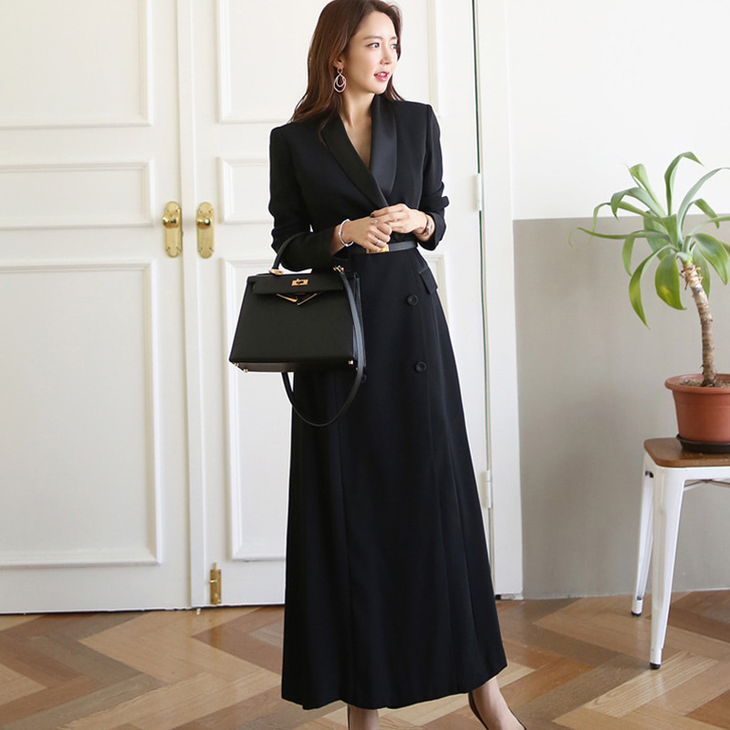Costumes pour femmes Blazers Costume pour femme Veste longue Blazer Robe de soirée smoking formelle à double boutonnage