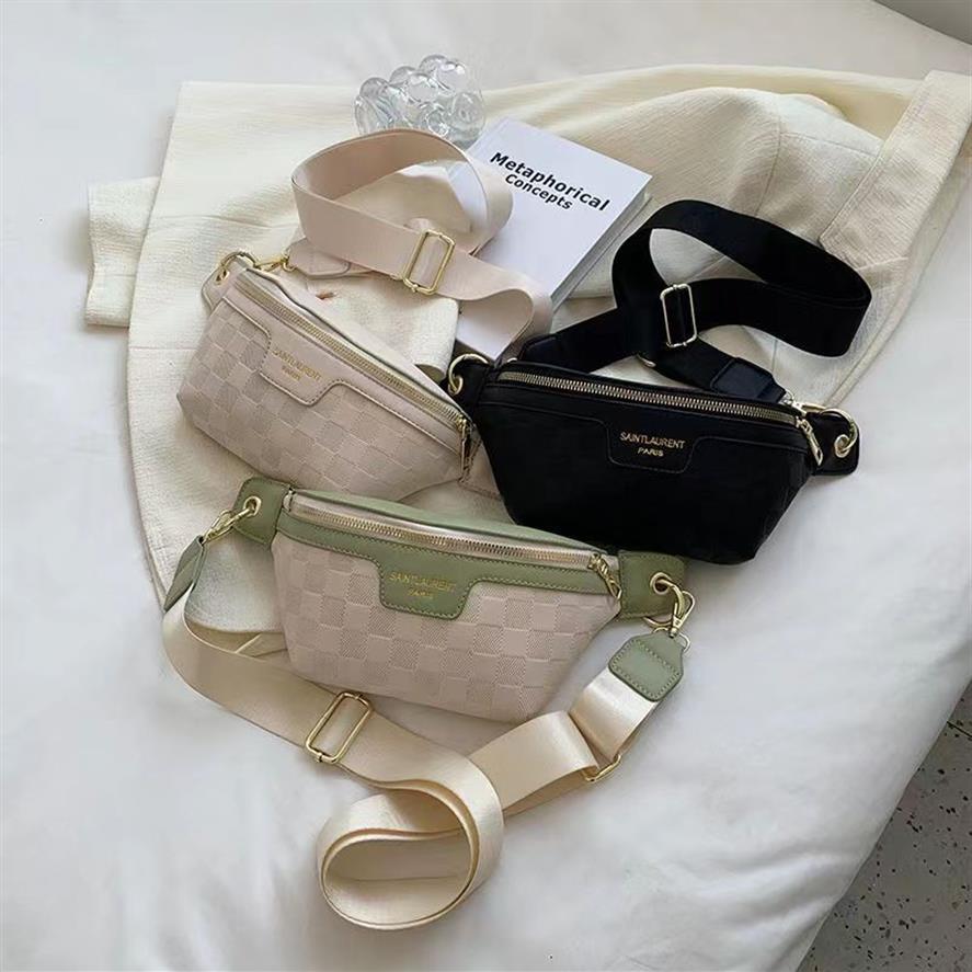 

NEW INS Women Waist Packs Wide Strap Crossbody Chest Bag Female Elegant Plaid PU Leather Fanny Pack Ladies Stylish Fanny Pack 2206251c, White