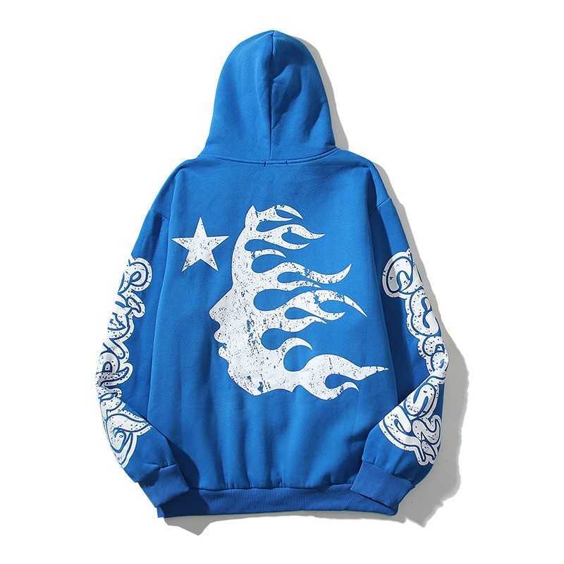 

Male and female West American street hip-hop graffiti hoodie couple loose hoodie kaneyees designer personality 23ss, Blue